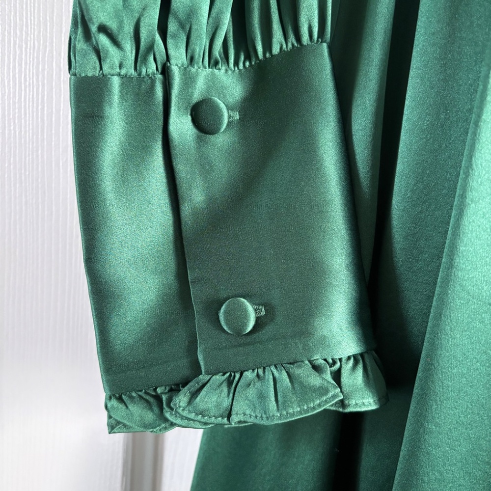 Beautiful V-neck Deep Green Silk Dress - Picture 5 of 5